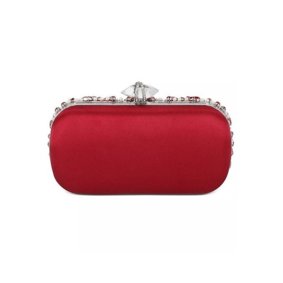 INC Ranndi beaded embellished crystal clutch minaudiere - RED/SILVER - Picture 14 of 14